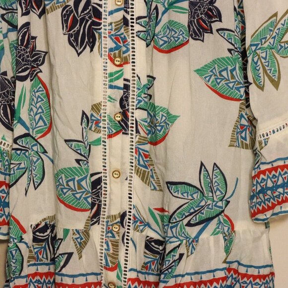 Democracy rayon 3/4 length sleeves lightweight shirt, white green and blue shirt - Picture 4 of 10